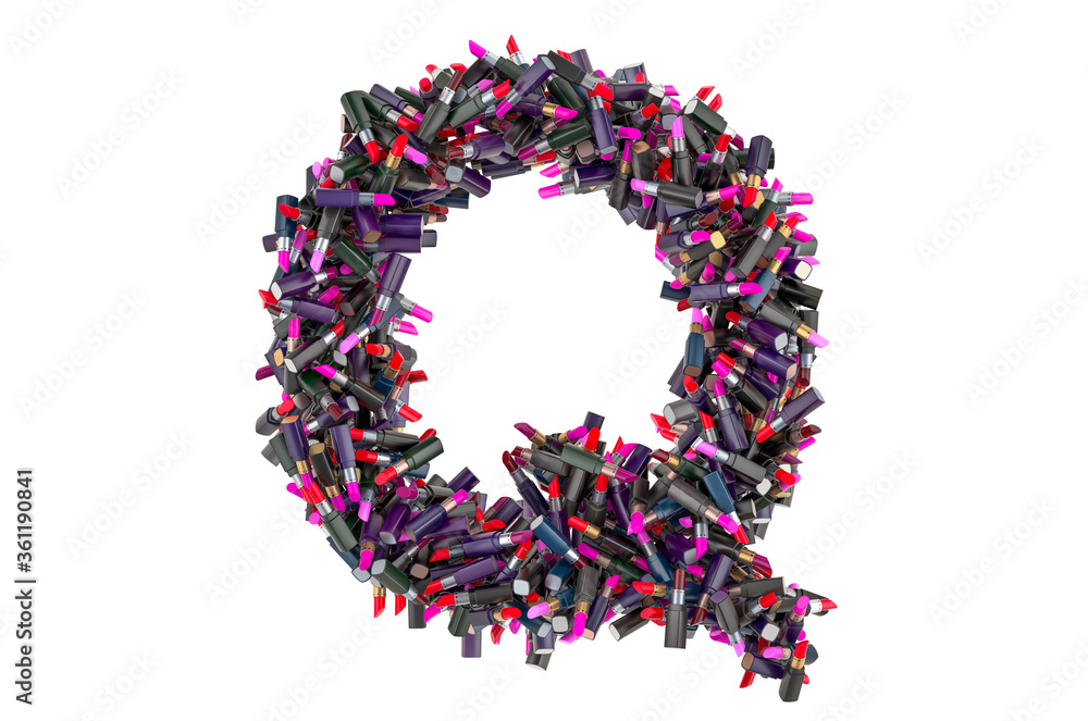 Letter Q from colored lipsticks, 3D rendering Letter Q from colored lipsticks, 3D rendering