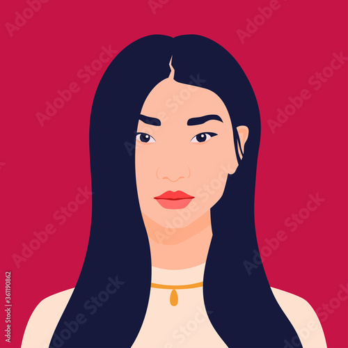 Avatar of an Asian girl. Happy eastern student.