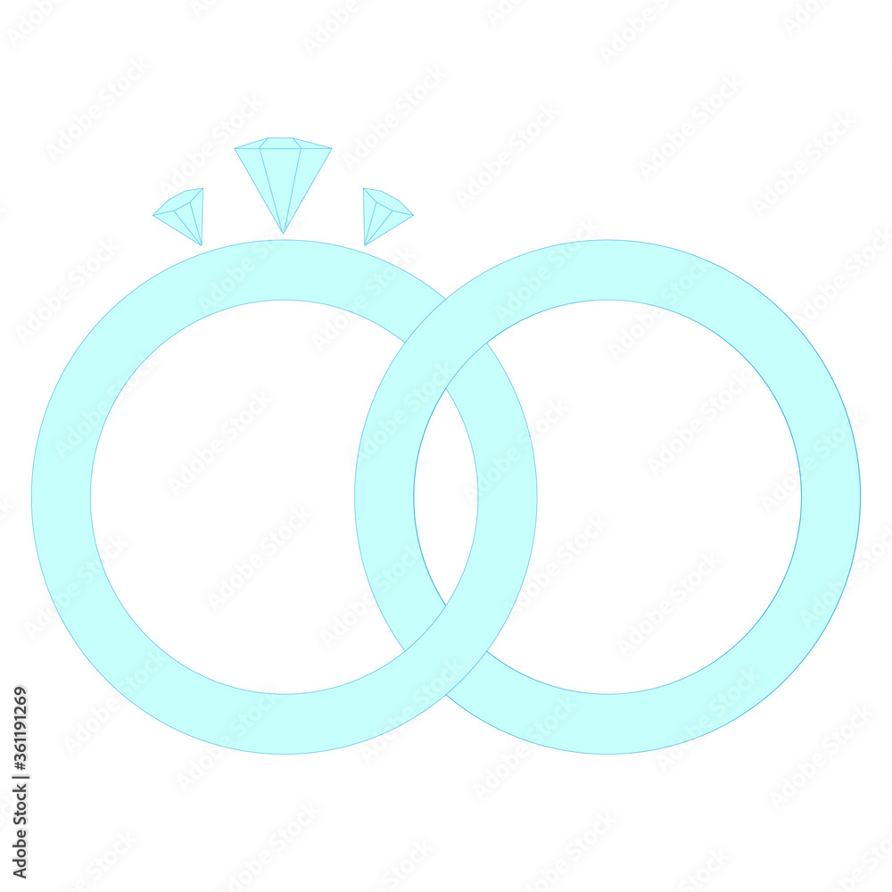 Vector blue wedding rings icon on white background. Silver jeweller ornament. Golden rings with diamond. Luxury ring with gems. Ring icon for diary, wedding card, invitation, greeting card, stickers Vector blue wedding rings icon on white background. Silver jeweller ornament. Golden rings with diamond. Luxury ring with gems. Ring icon for diary, wedding card, invitation, greeting card, stickers