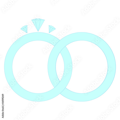 Vector blue wedding rings icon on white background. Silver jeweller ornament. Golden rings with diamond. Luxury ring with gems. Ring icon for diary, wedding card, invitation, greeting card, stickers