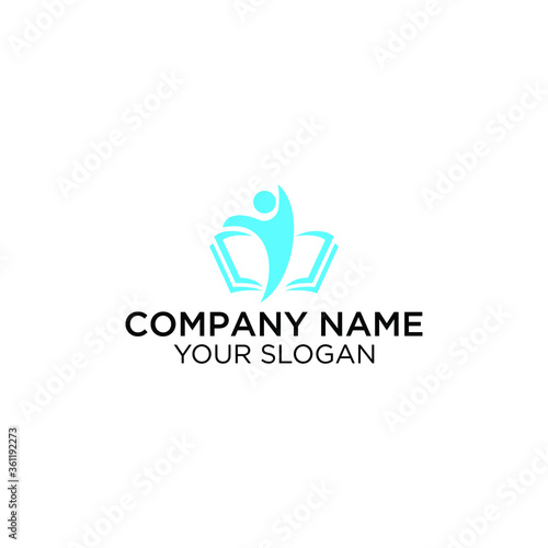 Vector logo design template. Shield, people silhouette and open book line symbol. Education, study concept.