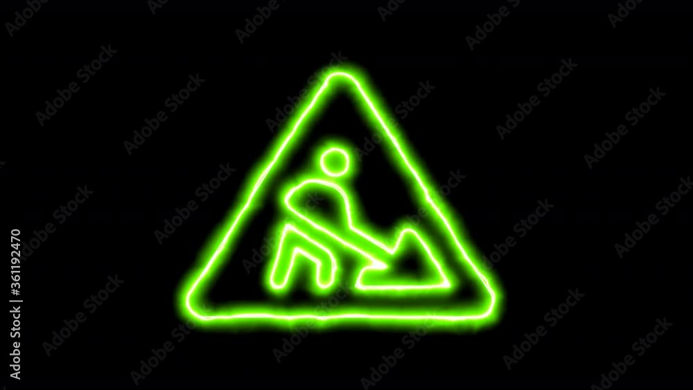 The appearance of the green neon symbol construction. Flicker, In - Out. Alpha channel Premultiplied - Matted with color black The appearance of the green neon symbol construction. Flicker, In - Out. Alpha channel Premultiplied - Matted with color black
