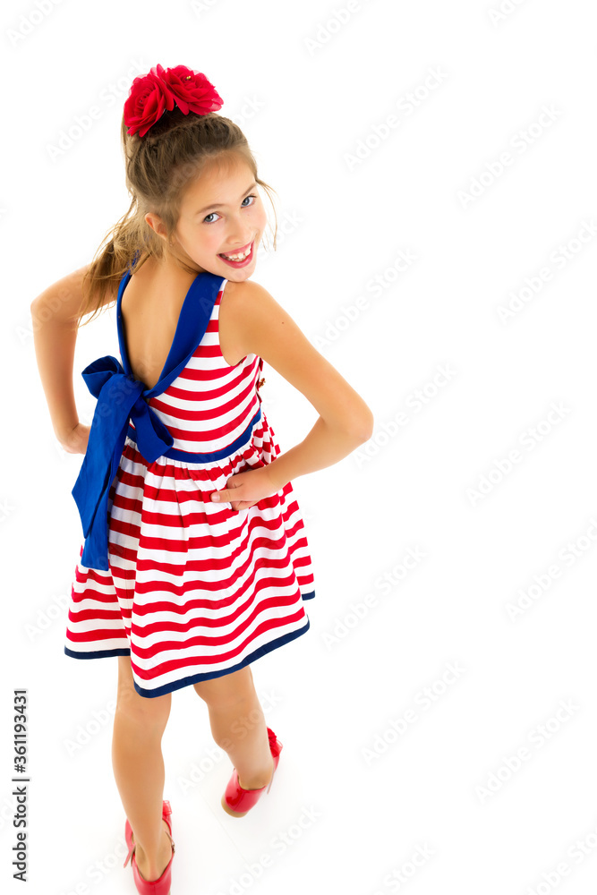 Elegant girl in a dress.Isolated on white background. Elegant girl in a dress.Isolated on white background.