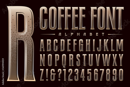 Vector Alphabet with a Coffee Theme; This Tall Condensed Lettering Has a Speckled Gradient Reminiscent of Coffee Beans