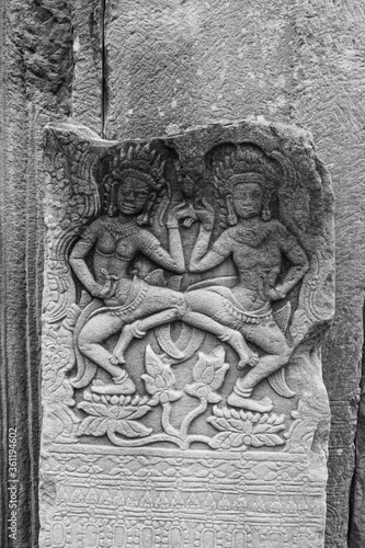 Stone carvings of Hindu goddesses dancing