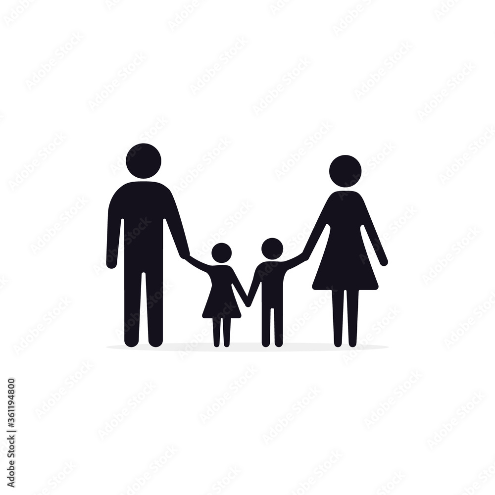 Family icon Vector sign, father mother daughter son holding hands isolated illustration Family icon Vector sign, father mother daughter son holding hands isolated illustration