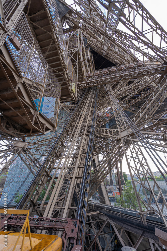 Paris, France - 25 06 2020: View of Eiffel Tower from the inside