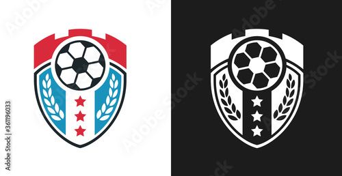 Logo, badge or label for football sport. Design templates emblem for soccer match, tournament, championship. Minimalistic vector illustration.