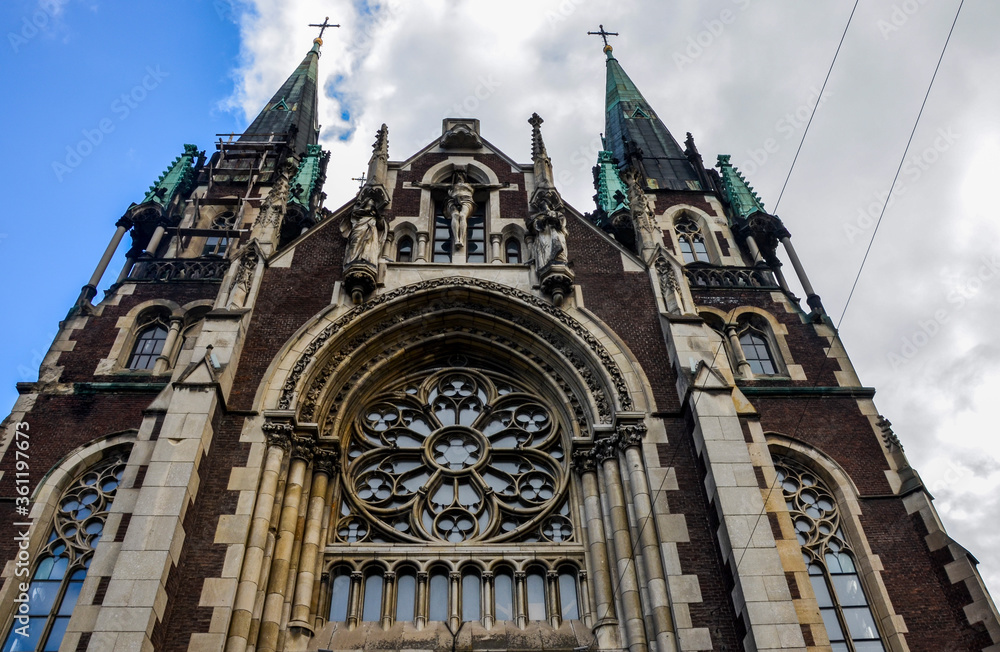 Fototapeta premium View to architectural fragments of the Greek Catholic Church St. Olha and St. Elizabeth, Lviv, Ukraine