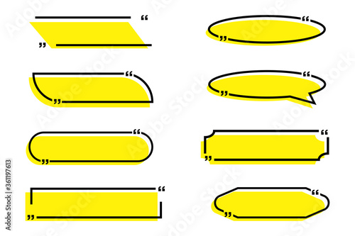 Quote box frame , vector icon.  Quote box icon. Speech bubble set. White background.