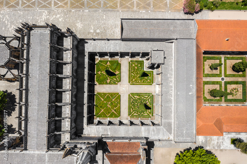 Batalha, Portugal - June, 29, 2020: Aerial Drone View of Batalha Monastery. Dominican convent with manueline style architecture. photo