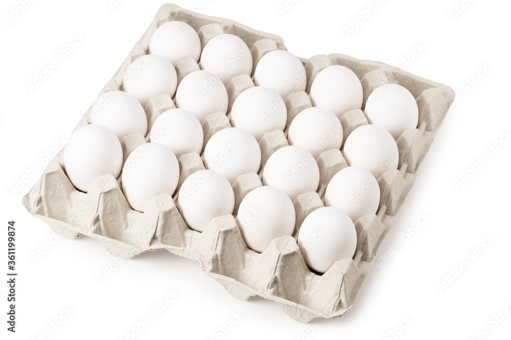 Chicken eggs in carton box isolated on white background Chicken eggs in carton box isolated on white background