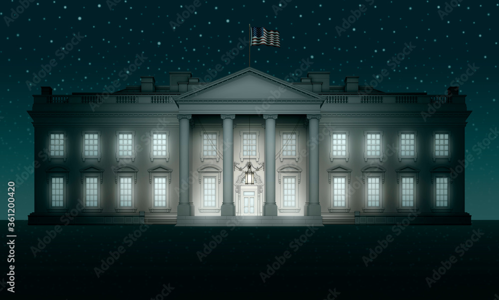 The White House Against a Night Sky with bright light seen through windows – 3D Illustration