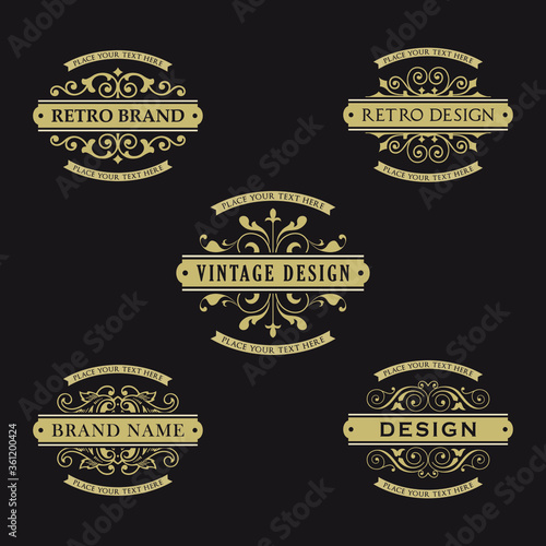 Vector set of calligraphic logo templates in vintage style
