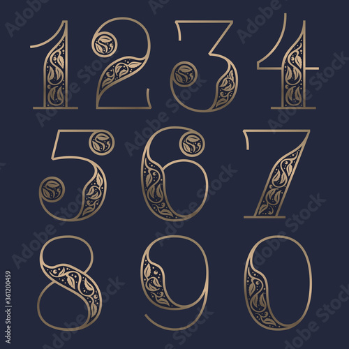 Vintage numbers set with premium decoration. Classic line serif font.