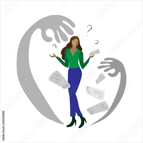 Stressed woman. Job loss, crisis, debts. The concept of stress deficiency, depression, pressure, panic.