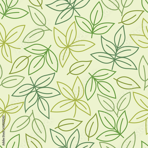 Leaf texture plants seamless pattern background. Perfect for garden and foliage themed backgrounds, nature wallpaper, herbal packaging, scrapbooking, or giftwrap projects. Surface pattern design. © Vectorlike