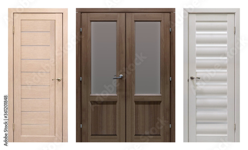 Set of entrance doors (Interior wooden doors) isolated on white background