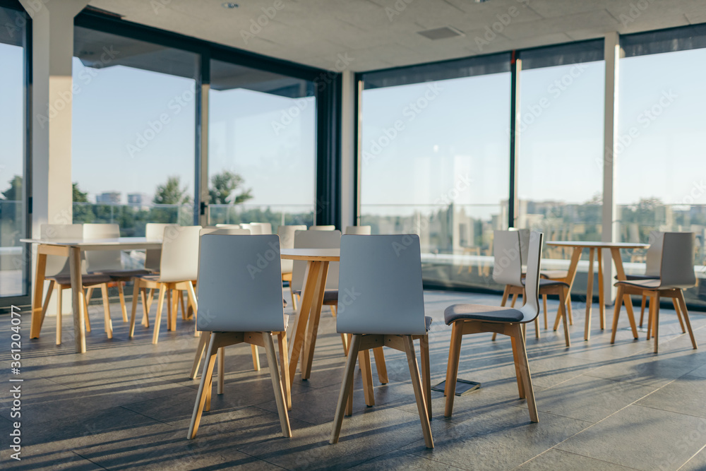 Fototapeta premium A dining room table in front of a window