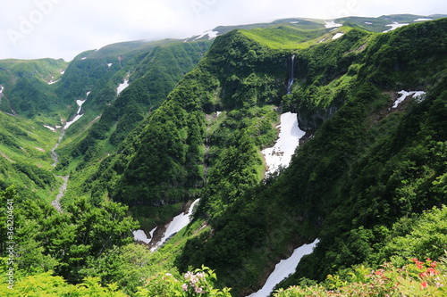 鳥海山　鉾立展望台からの景色　奈曽谷　白糸の滝