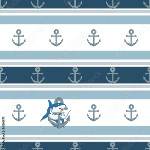 Shark. Anchor pattern. Vector background with a shark. Design for textiles, packaging materials, background image