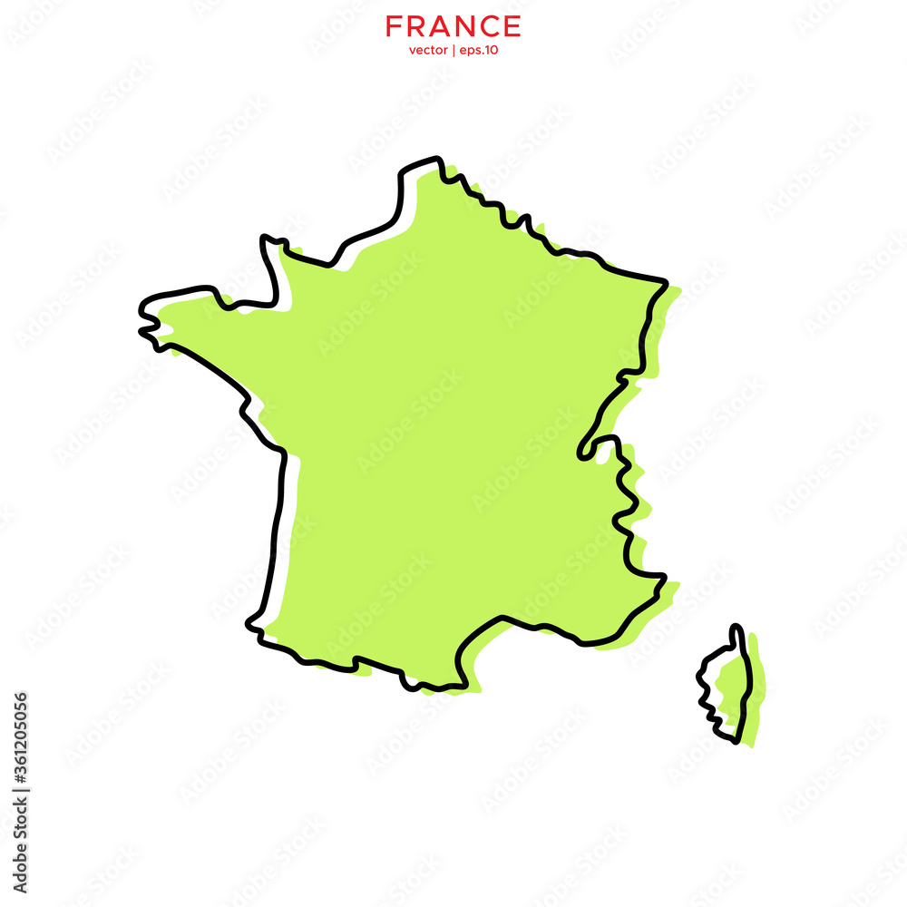 Green Map of France with Outline Vector Design Template. Editable Stroke Green Map of France with Outline Vector Design Template. Editable Stroke