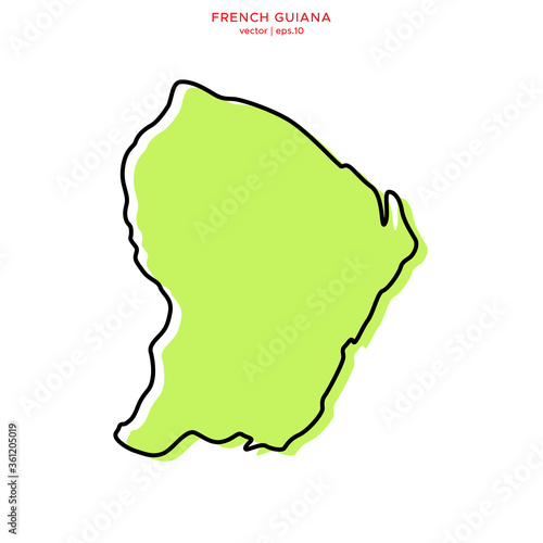 Green Map of French Guinea with Outline Vector Design Template. Editable Stroke
