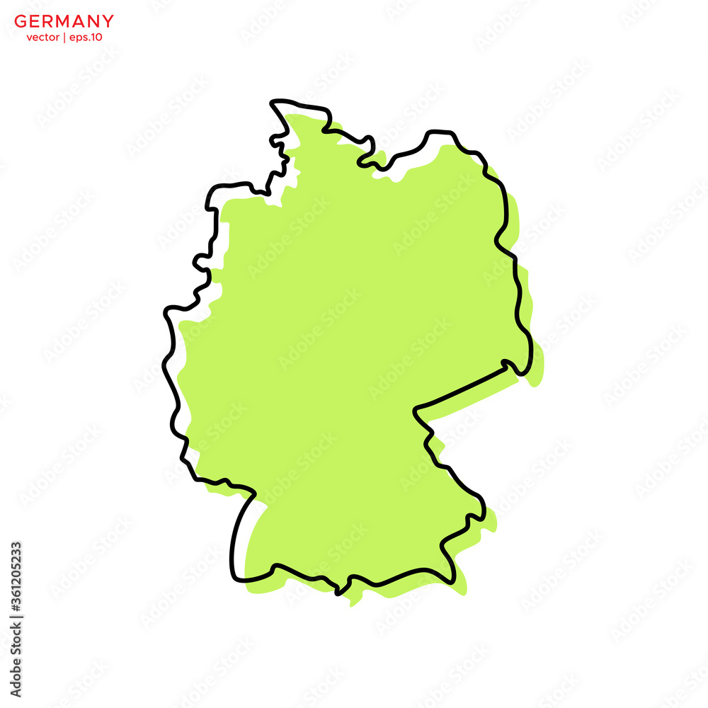 Green Map of Germany with Outline Vector Design Template. Editable Stroke