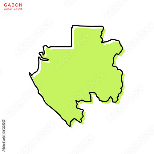 Green Map of Gabon with Outline Vector Design Template. Editable Stroke