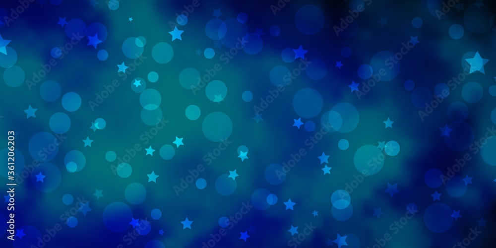 Light BLUE vector backdrop with circles, stars. Colorful illustration with gradient dots, stars. Pattern for trendy fabric, wallpapers.