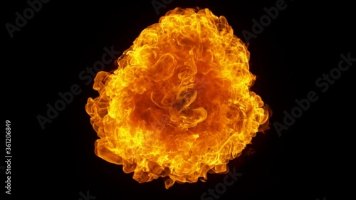 Super slow motion of fire blast isolated on black background. Filmed on high speed camera, 1000 fps photo