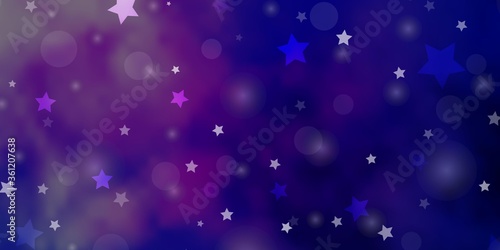 Dark Pink, Blue vector background with circles, stars. Abstract illustration with colorful spots, stars. Design for wallpaper, fabric makers.