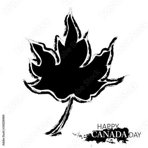 An abstract black and white vector illustration of a single maple leaf in grunge effect for Canada Day on an isolated background 