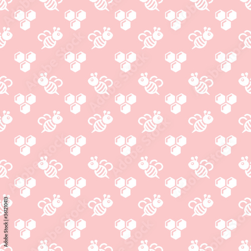 Bee and honeycomb seamless repeat pattern background