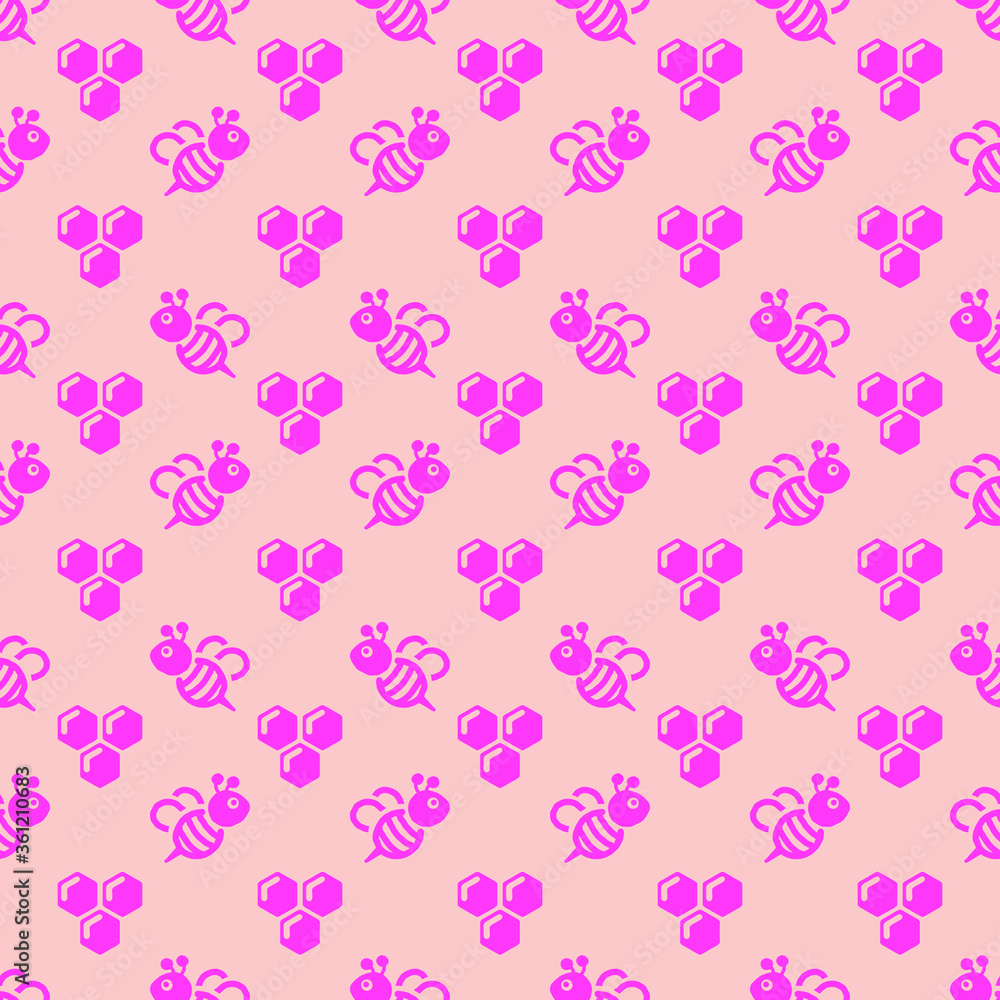 Bee and honeycomb seamless repeat pattern background