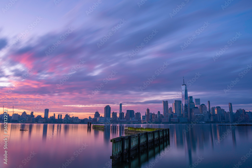 Beautiful sunrise over New York City wived from Hoboken, New Jersey