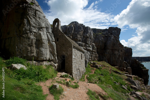 Bosherton, Pembrokeshire, Wales, UK, July 2014, View of Saint Govans Chapel photo