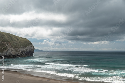 Areal de Santa Barbara - a pretty black sand beach on the north coast of Sao Miguel Island, Azores, Portugal