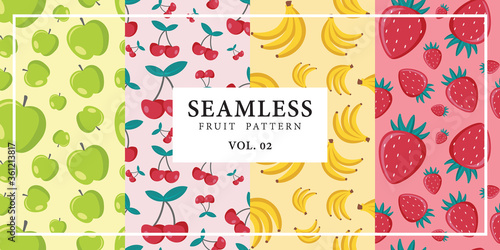 Seamless fruit pattern apple cherry banana strawberry vector illustration