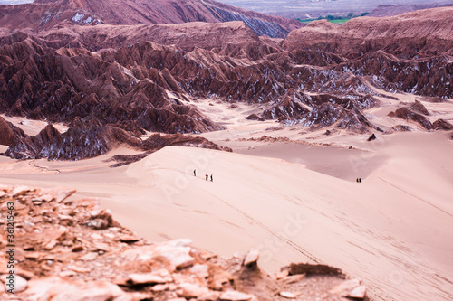 landscape of death valley / mars valley with sand, red rock range and white salt layer #3