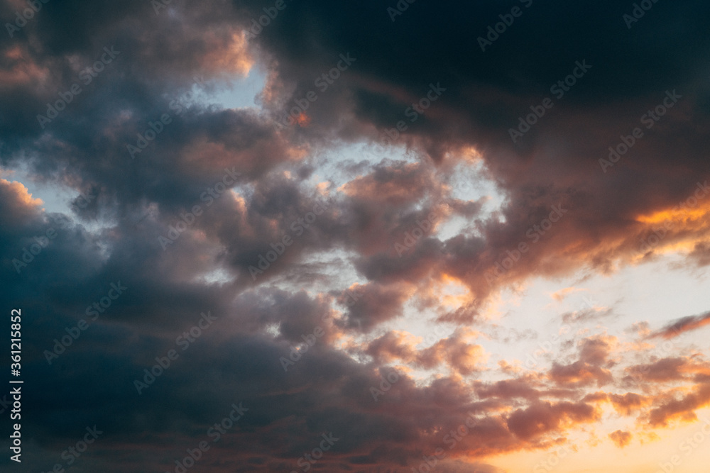 sunset sky with dark clouds 