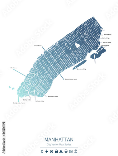 manhattan map. new york, us, city vector map. 