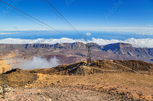 Views from the top of the Teide with the infrastructure of the cableway