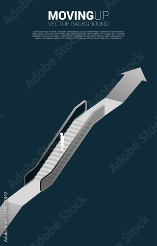 Silhouette of businesswoman moving up by escalator on growing up graph. Concept of career path and business growth.