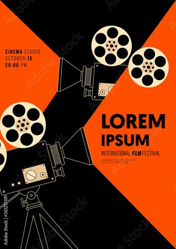 Movie and film poster design template background vintage retro style