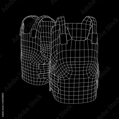 Police flak jacket or bulletproof vest. Bullet proof concept. Wireframe low poly mesh vector illustration.