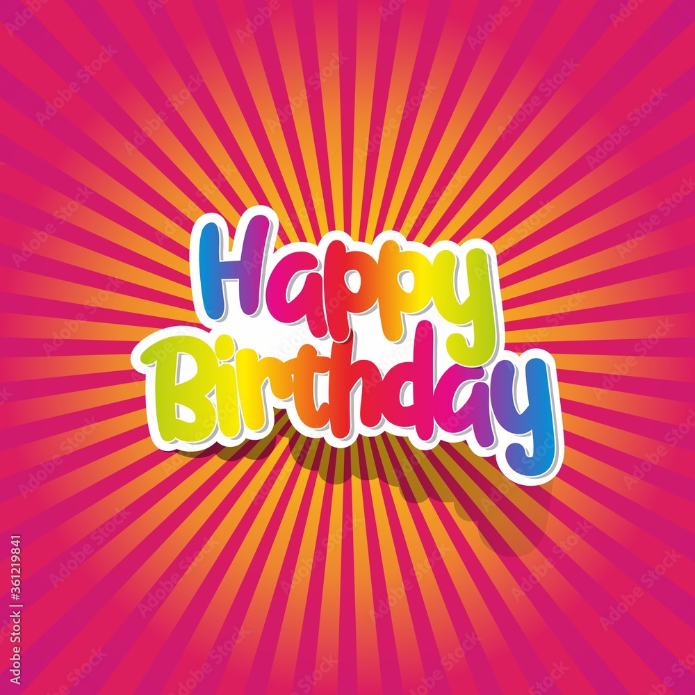 Happy birthday greeting card with rainbow text vector illustration