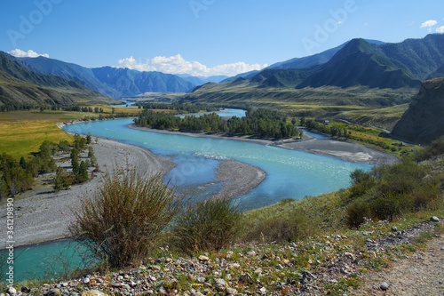 Siberian river Katun in Altai mountains