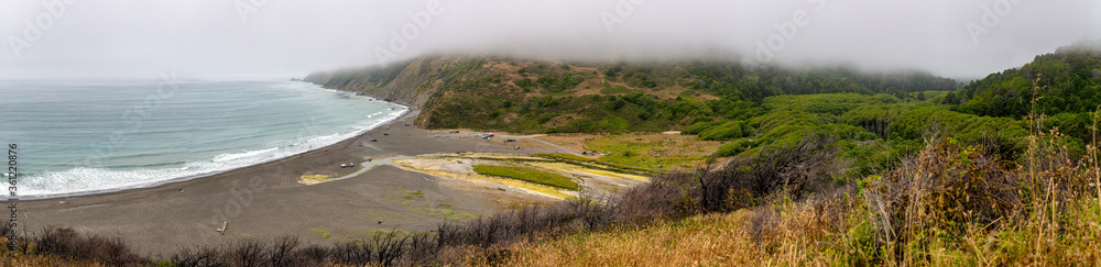 Usal beach in Northern California on a foggy summer day