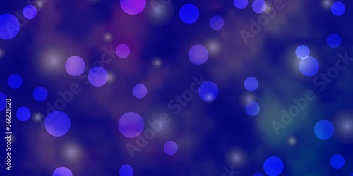 Light Purple vector pattern with circles, stars. Illustration with set of colorful abstract spheres, stars. New template for a brand book.